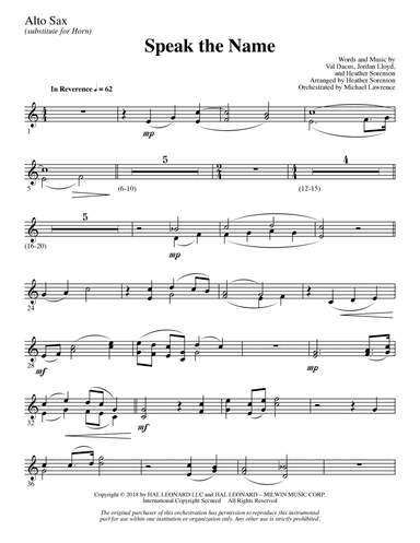 Speak the Name - Alto Sax (sub. Horn)