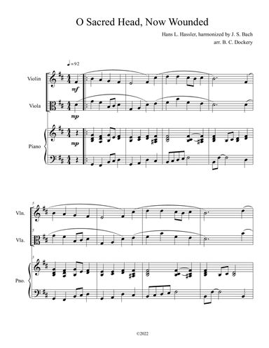 O Sacred Head, Now Wounded (Violin and Viola Duet with Piano Accompaniment)