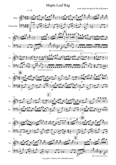 Maple Leaf Rag for Flute and Cello Duet