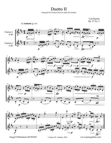 Stamitz: Duet Op. 27 No. 2 for Clarinet Duo