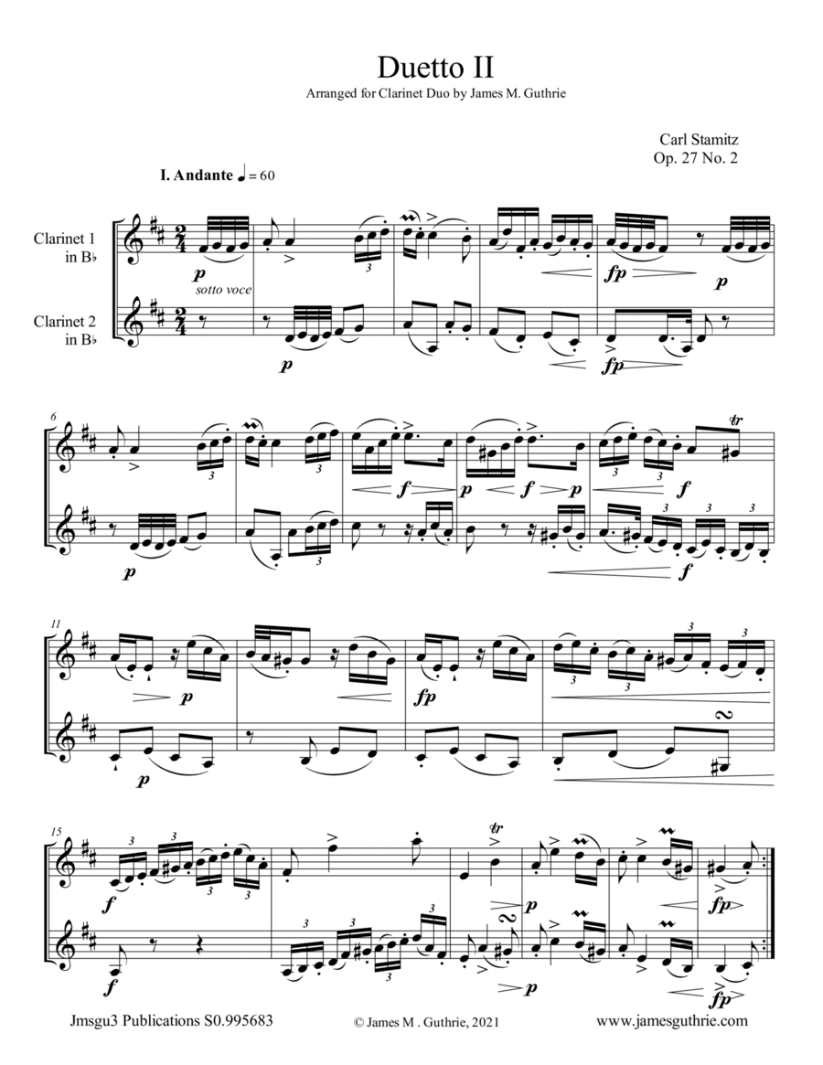 Stamitz: Duet Op. 27 No. 2 for Clarinet Duo