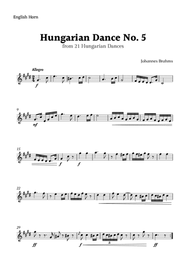 Hungarian Dance No. 5 by Brahms for English Horn Solo