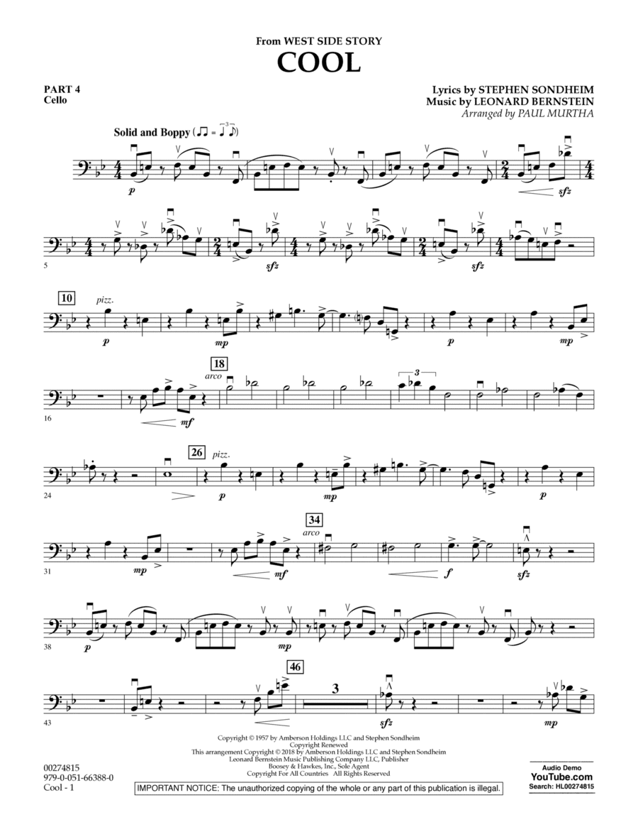 Cool (from West Side Story) (arr. Murtha) - Pt.4 - Cello