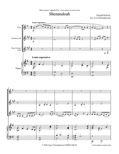 Shenandoah - Flute, Clarinet, Bass Clarinet and Piano