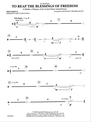 To Reap the Blessings of Freedom (A Medley of Hymns of the United States Armed Forces): 2nd Percussion
