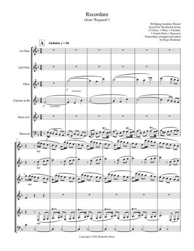 Recordare (from "Requiem") (F) (Woodwind Sextet - 2 Flutes, 1 Oboe, 1 Clar, 1 Hrn, 1 Bassoon)