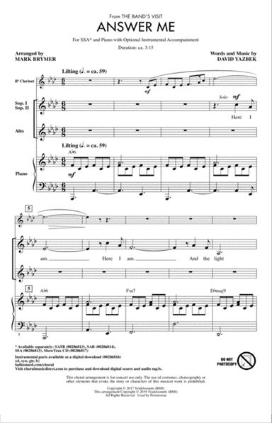 Answer Me (from The Band's Visit) (arr. Mark Brymer)
