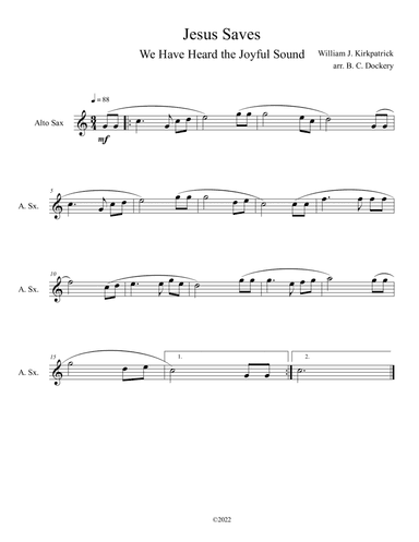 Jesus Saves (We Have Heard the Joyful Sound) Alto Sax Solo