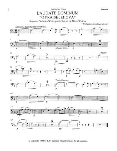 Vesperae solennes de Confessore: Laudate Dominum (O Praise Jehovah), K. 339 (Downloadable Instrumental Parts)