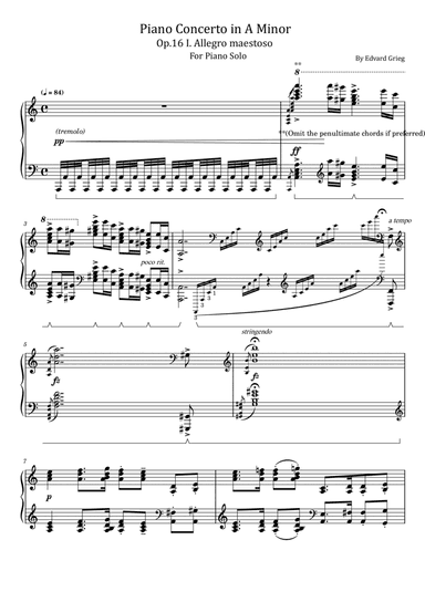 Grieg - Piano Concerto in A minor - Op.16 I. Allegro maestoso - For Piano Solo
