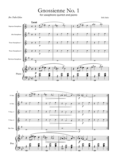 Gnossienne No. 1 – for Saxophone Quintet and Piano