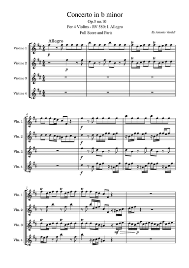Vivaldi - L'Estro Armonico - Op.3 No.10 - Concerto for 4 Violins - RV 580: I. Allegro