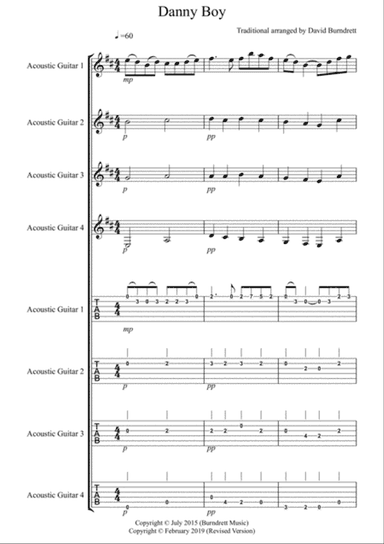 Danny Boy for Guitar Quartet