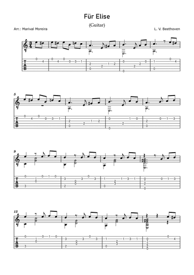Fur Elise - Beethoven (Guitar Solo) Score and Tabs