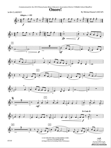 Onore!: 1st B-flat Clarinet