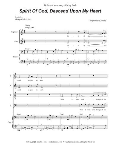 Spirit Of God, Descend Upon My Heart (Vocal Quartet - (SATB)