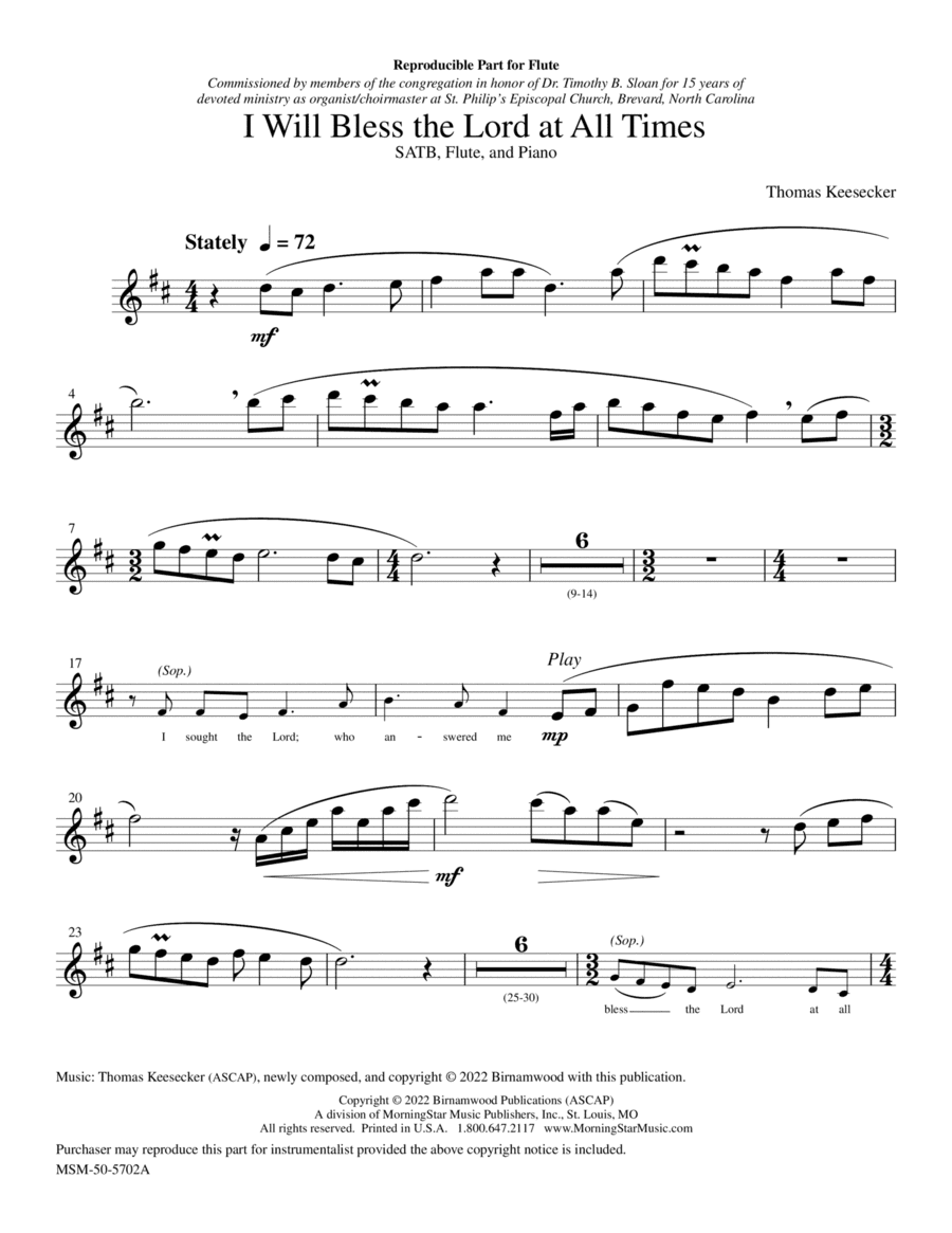 I Will Bless the Lord at All Times (Flute Part)