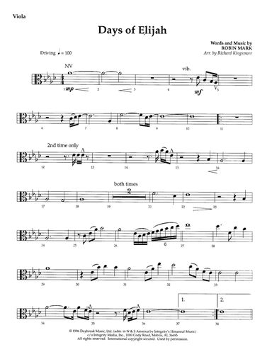 Days of Elijah (arr. Richard Kingsmore) - Violin I & II
