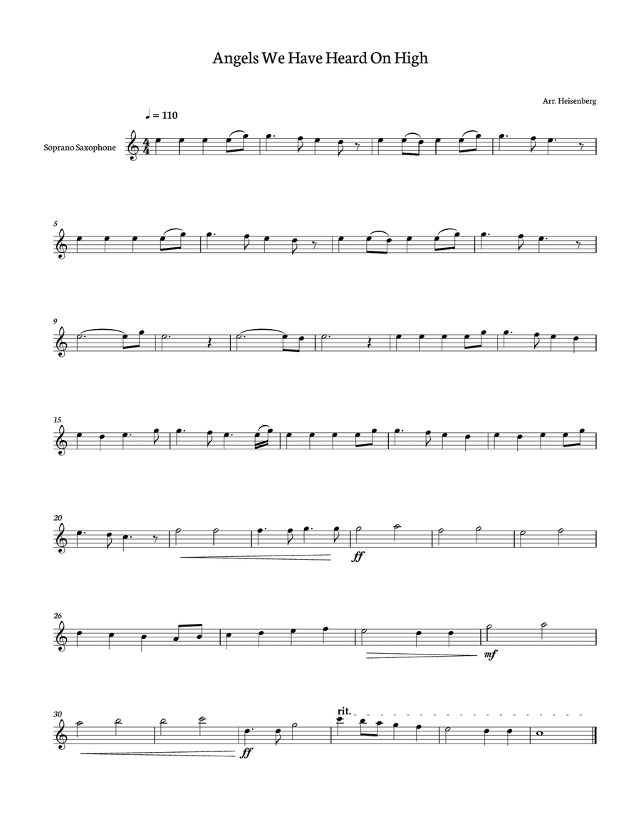 Christmas Song - Angels We Have Heard on High for Soprano Sax