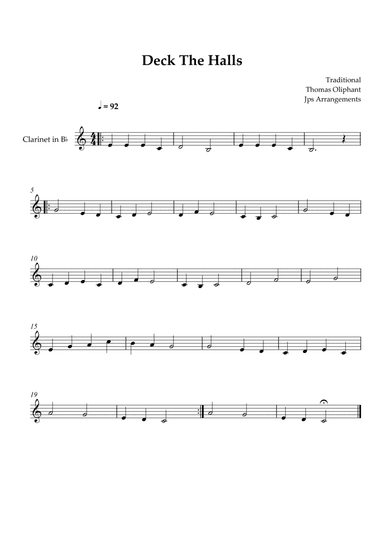 Deck The Halls For Clarinet