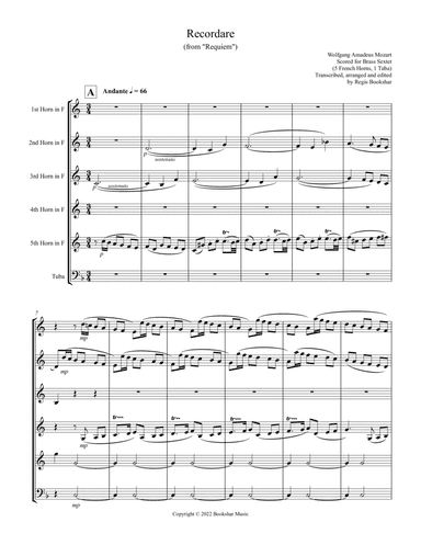 Recordare (from "Requiem") (F) (Brass Sextet - 5 Hrn, 1 Tuba)