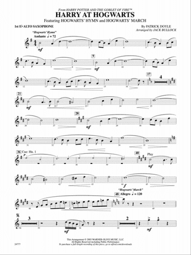 Harry at Hogwarts (from Harry Potter and the Goblet of Fire): E-flat Alto Saxophone