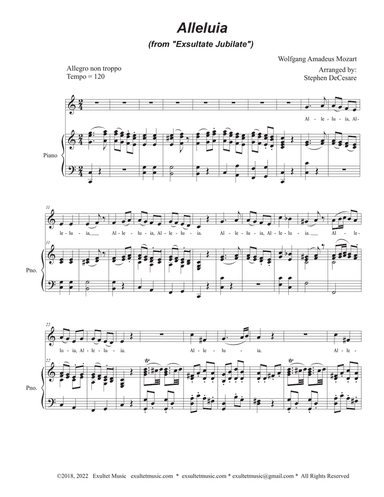 Alleluia (from "Exsultate, Jubilate") (Vocal solo - Accessible Key Version - C Major)