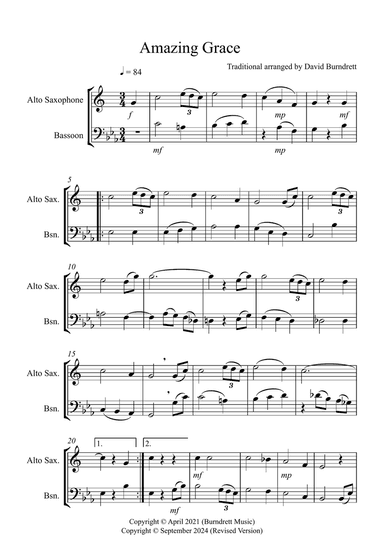 Amazing Grace for Alto Saxophone and Bassoon Duet