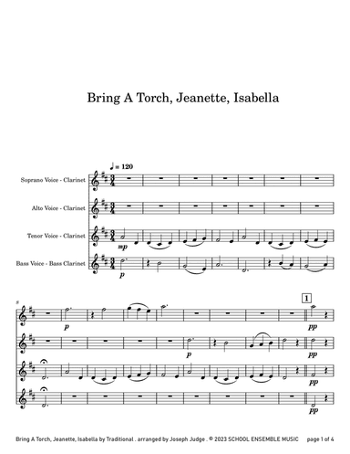 Bring A Torch for Clarinet Quartet in Schools