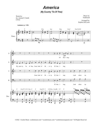 America (My Country, 'Tis of Thee) (Vocal Quartet - (SATB)