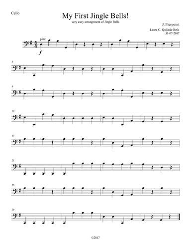 My First Jingle Bells! Easy, open strings and first finger. CELLO PART