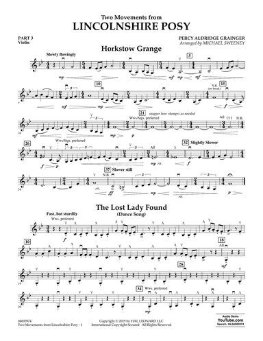 Two Movements from Lincolnshire Posy (arr. Michael Sweeney) - Pt.3 - Violin