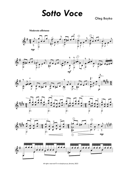 Sotto Voce for solo guitar