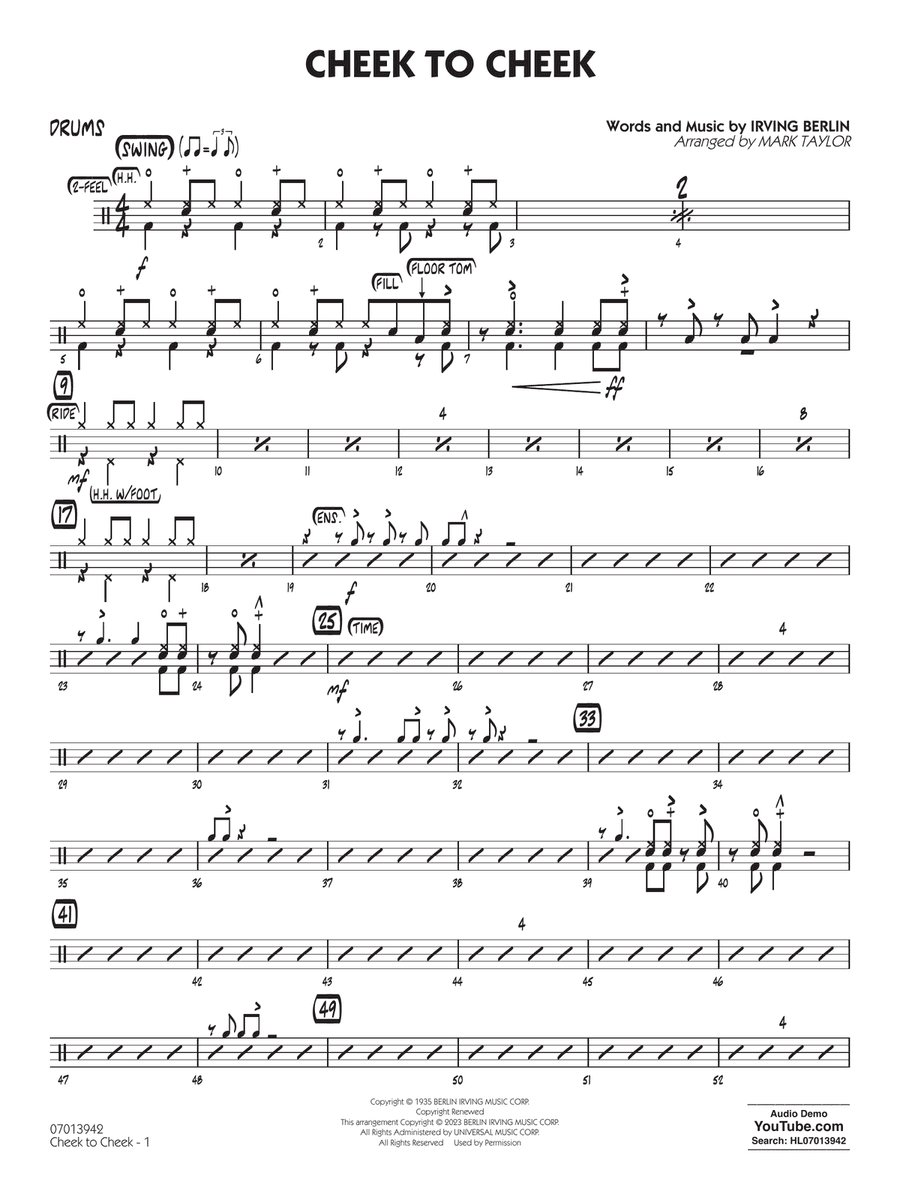 Cheek to Cheek (Key: Ab) (arr. Mark Taylor) - Drums
