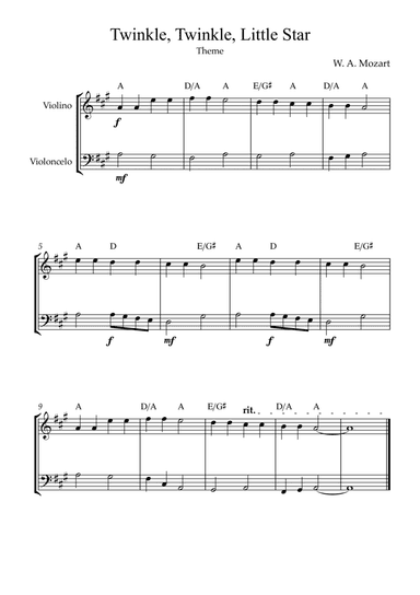 Twinkle, Twinkle, Little Star | For Violin & Cello (With Chords)