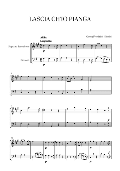 Haendel - Lascia ch’io pianga for Soprano Saxophone and Bassoon