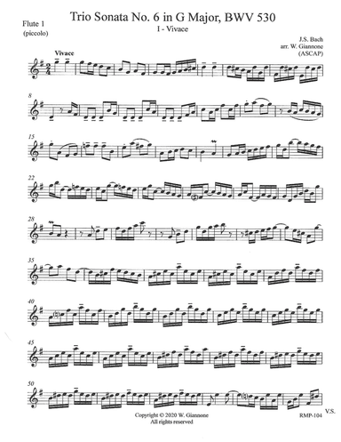 Bach - Trio Sonata No. 6 in G Major (BWV 530) - parts: flutes1-2-3 and alto