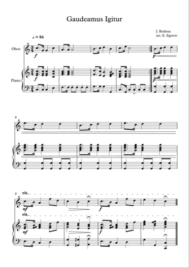 Gaudeamus Igitur, Johannes Brahms, For Oboe & Piano