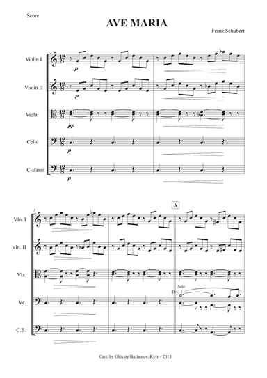 Franz Schubert "AVE MARIA" (Score and Parts)