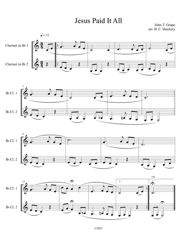 Jesus Paid It All (Clarinet Duet)