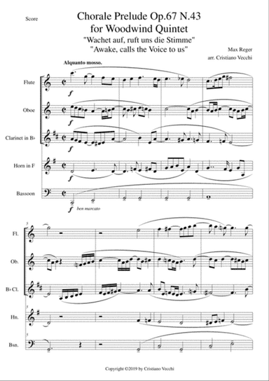 Chorale Prelude Op.67 N.43 for Woodwind Quintet