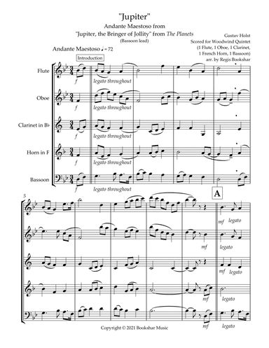 Jupiter (Andante Maestoso from "Jupiter, the Bringer of Jollity" from The Planets) (Bb) (Woodwind Qu