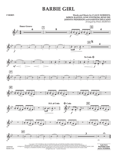 Barbie Girl (arr. Paul Murtha) - F Horn