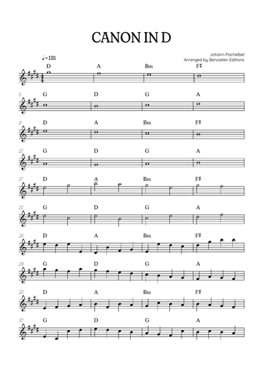 Pachelbel Canon in D • trumpet sheet music with chords