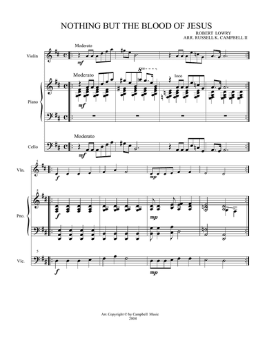 Nothing But the Blood of Jesus (Violin, Cello, Piano)