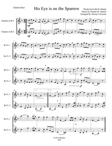 His Eye Is on the Sparrow Clarinet Duet