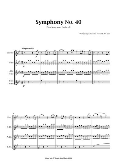 Symphony No. 40 by Mozart for Flute Ensemble
