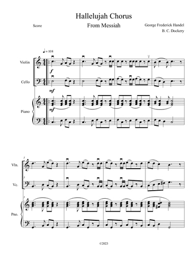 Hallelujah Chorus from Messiah (Violin Cello Duet with Piano Accompaniment)