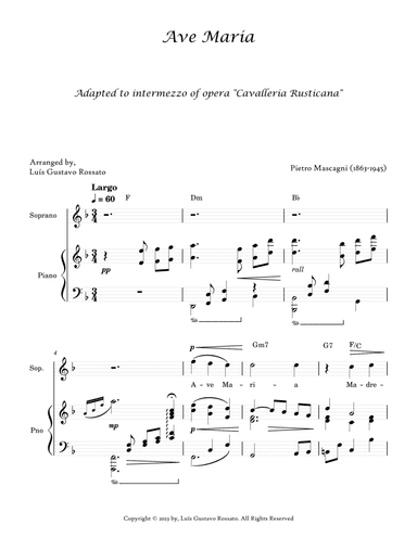 Mascagni - Ave Maria (SOPRANO - F Major)
