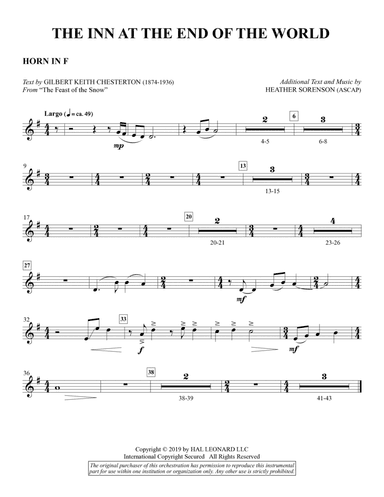 The Inn at the End of the World (arr. Heather Sorenson) - F Horn